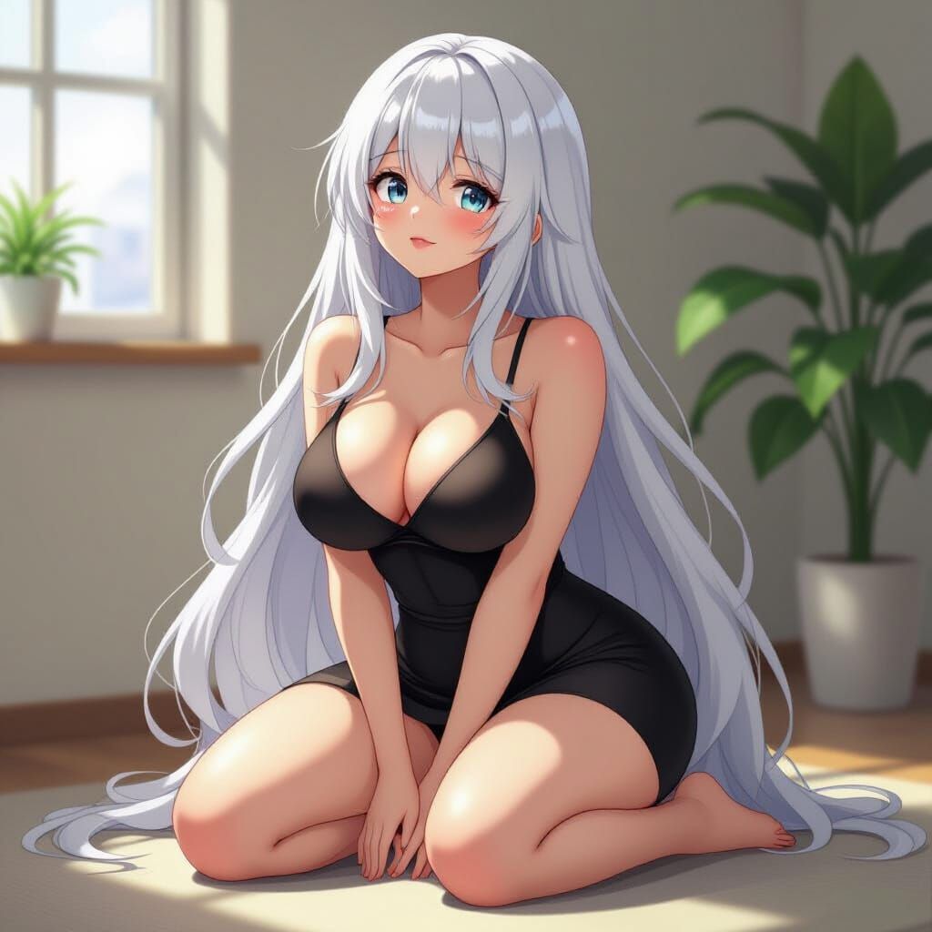 Anime Woman with Exaggerated Features in Vibrant Colors