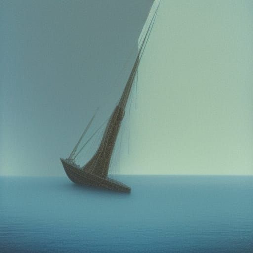 Surreal Ocean View with Boat and Underwater Life