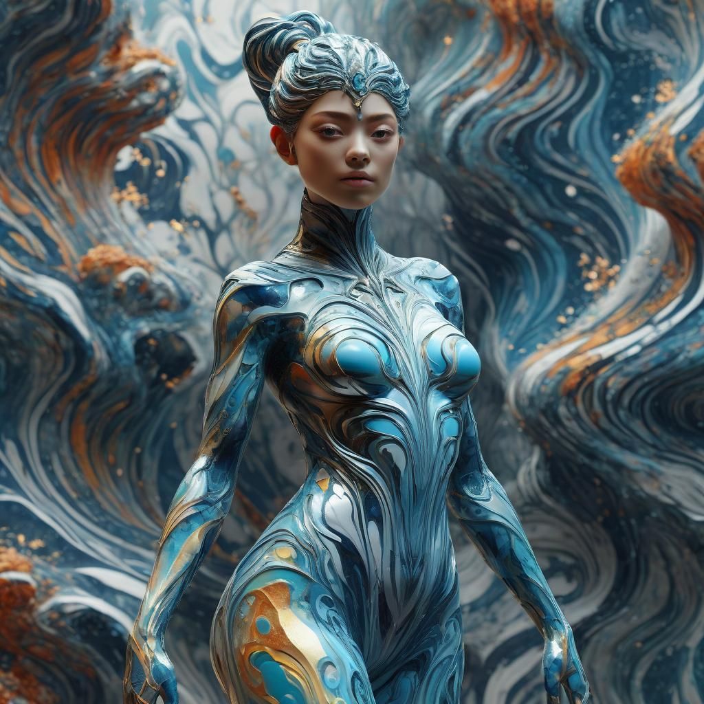 Ebru Marbling Art: Graceful Female Form