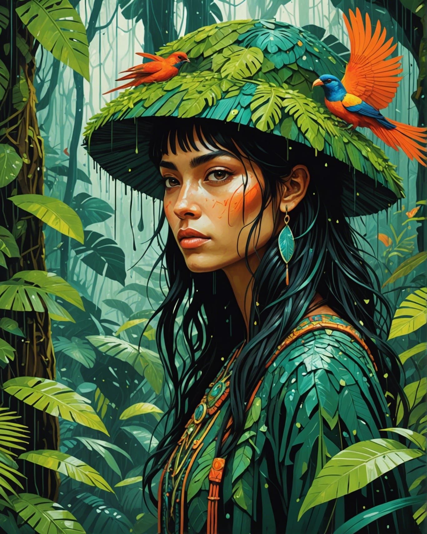 Brazilian Native in Rainforest: Surreal Hyperdetailed Art
