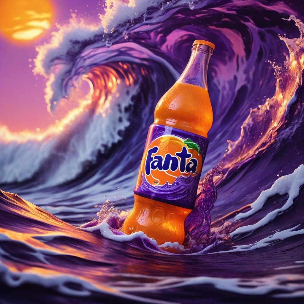 Vibrant Fanta Bottle in a Dreamlike Ocean Scene