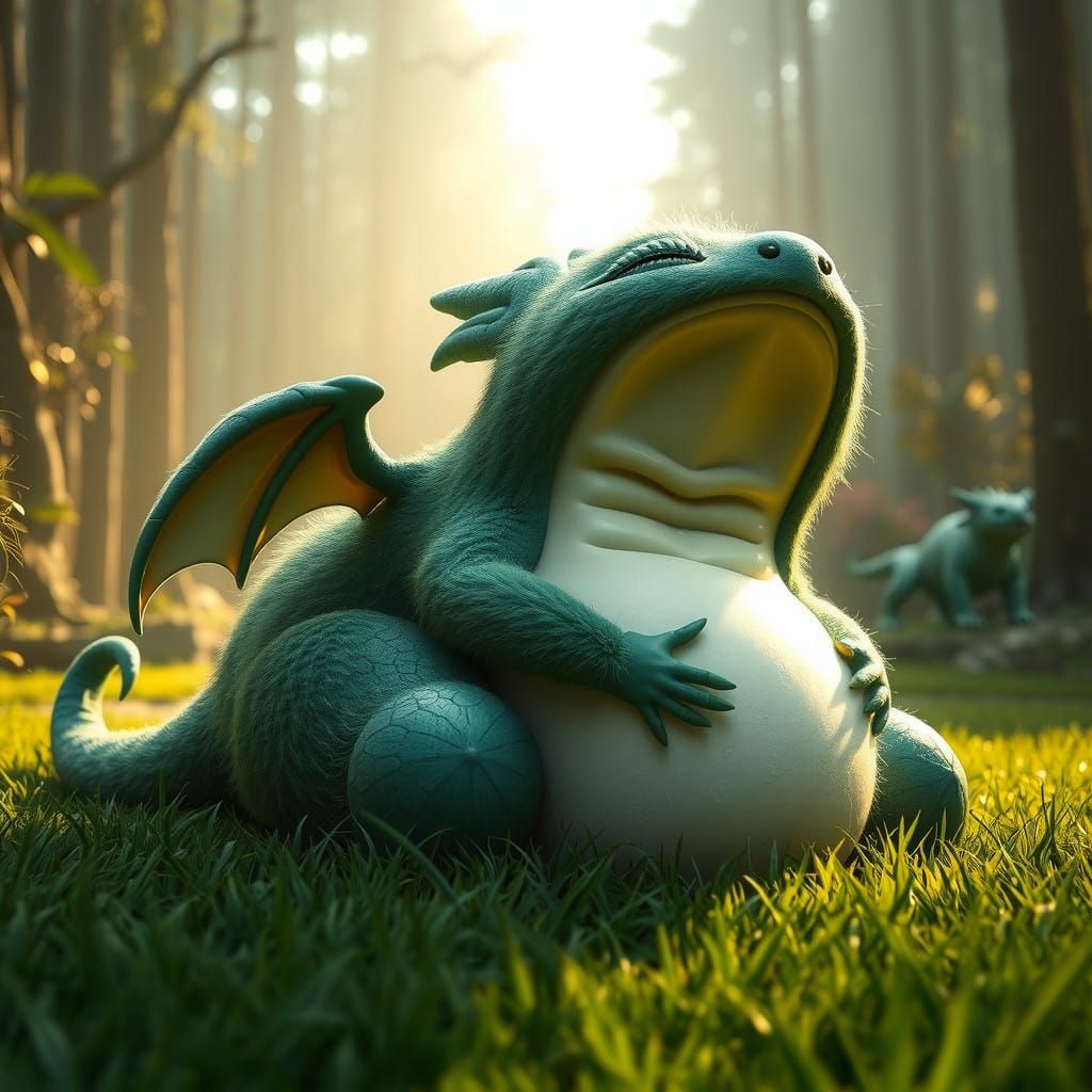 Serene Royal-Green Jelly Bean Creature at Rest