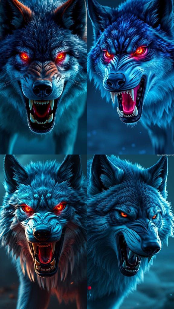 Glowing Blue Wolf in Fury