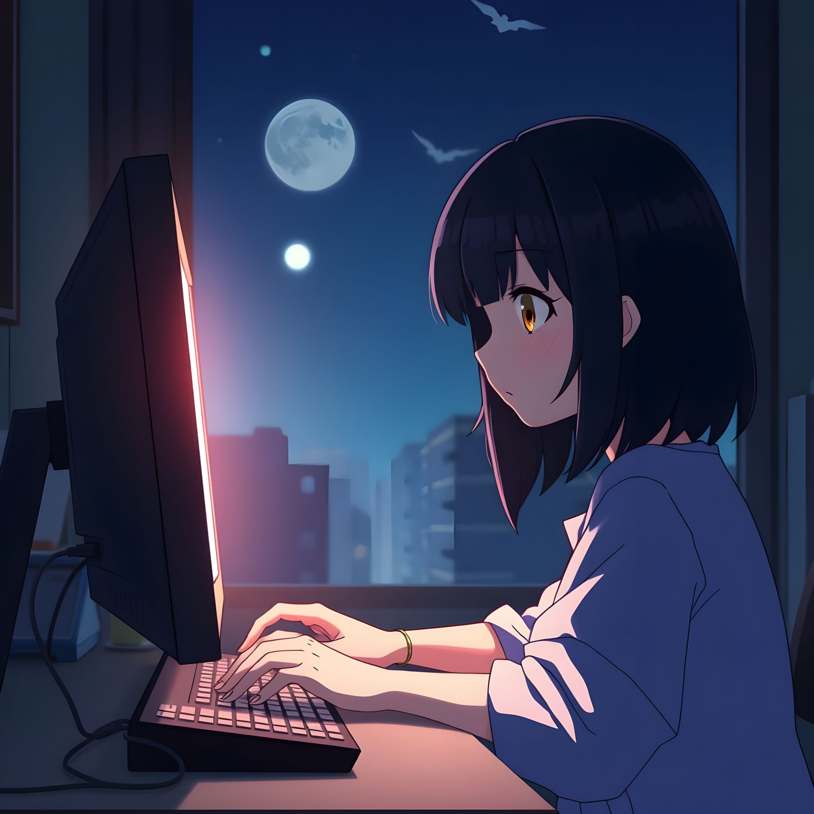 Young Anime Prodigy Works Late in Ethereal Glow