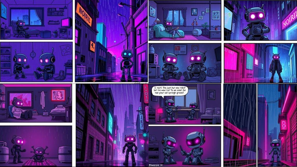 Emo Robot's Cyberpunk Journey: A 4-Panel Comic