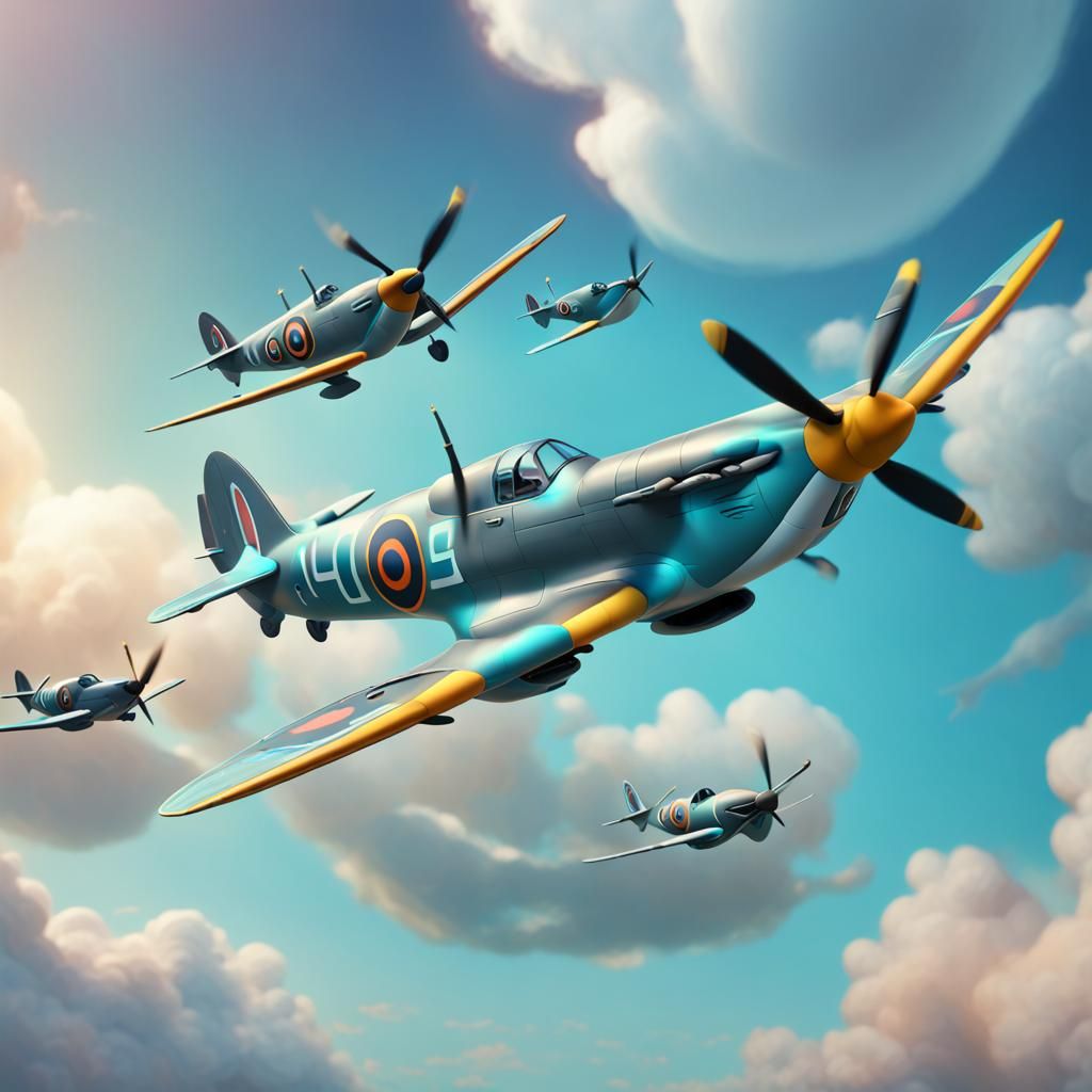 Dolphins Flying a Spitfire: Pixar-Style 3D Art