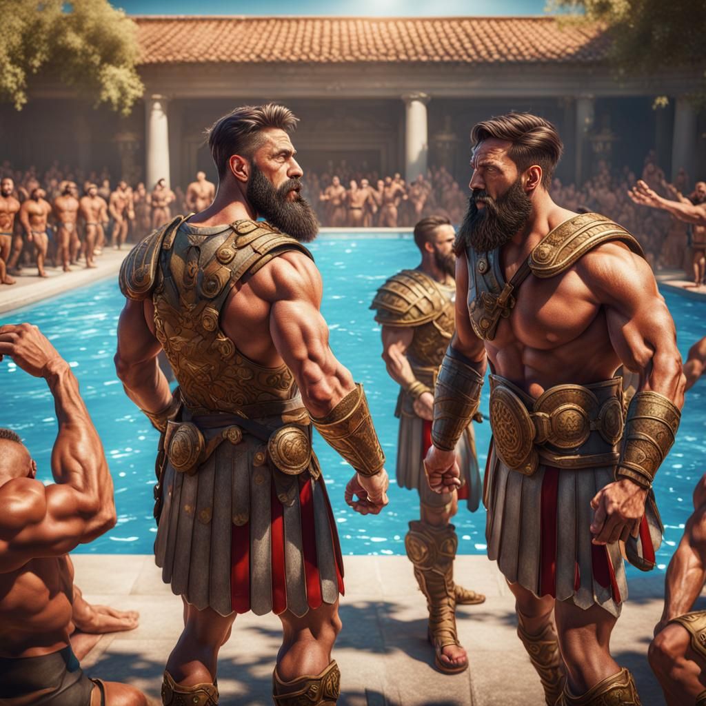 Muscular Roman Soldiers' Ecstatic Pool Party