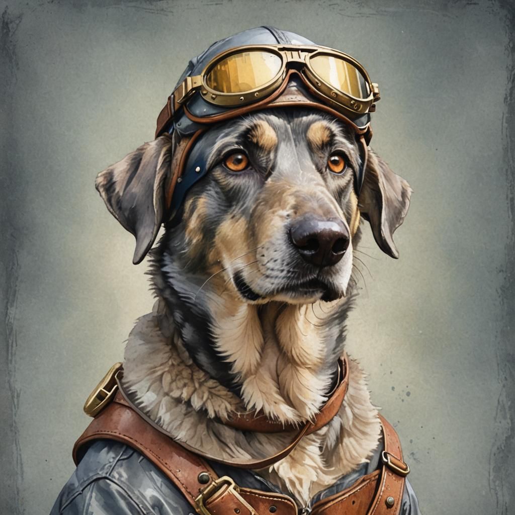 Sad Dog Pilot in Cartoonish Digital Illustration