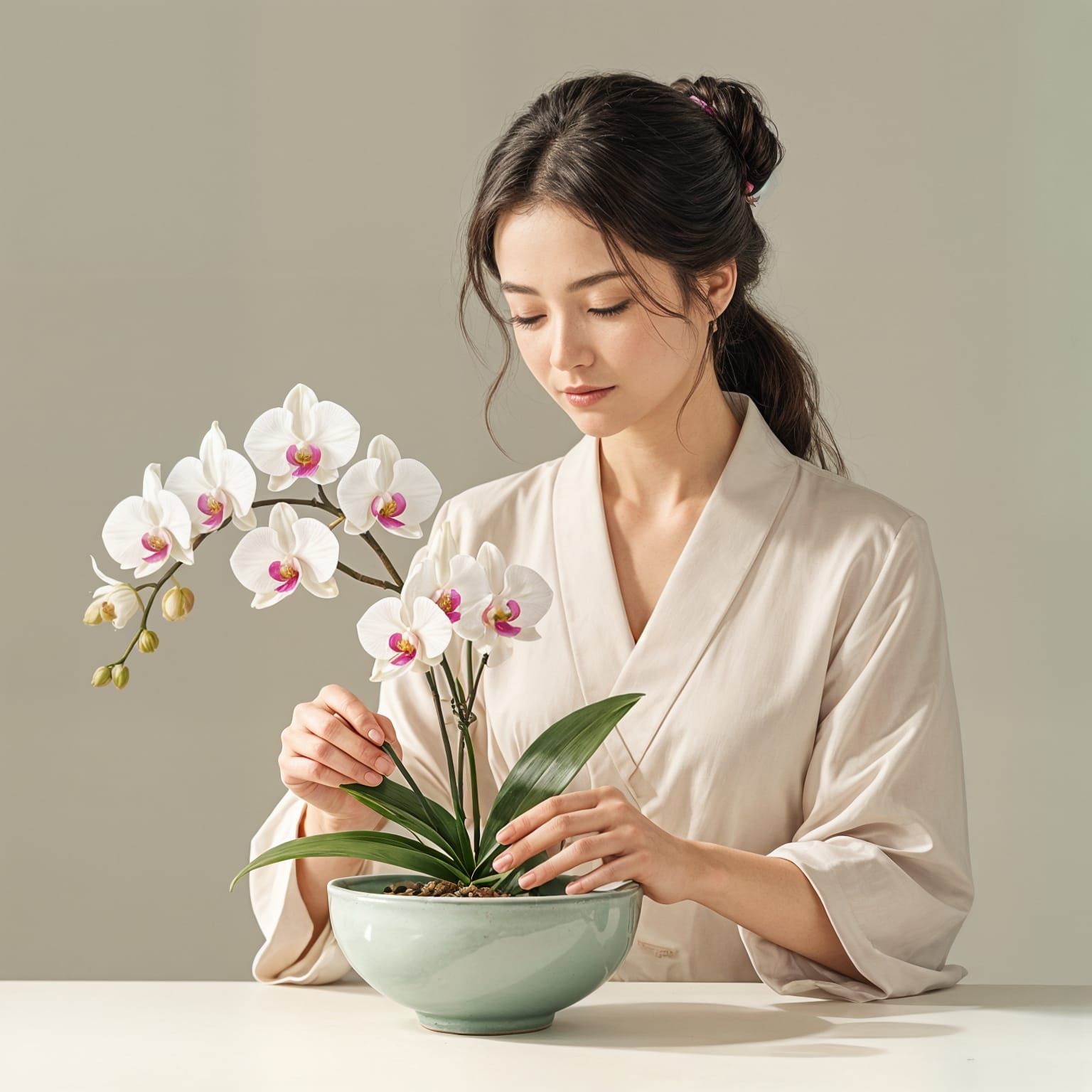 Ikebana Asymmetrical Flower Arrangement with Orchids