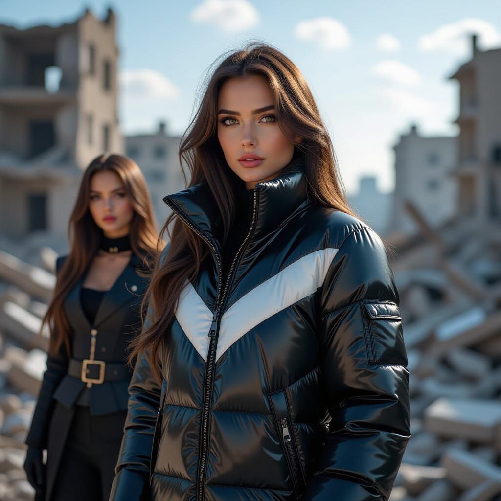 Ukrainian Women in Destroyed City: Photorealistic Style