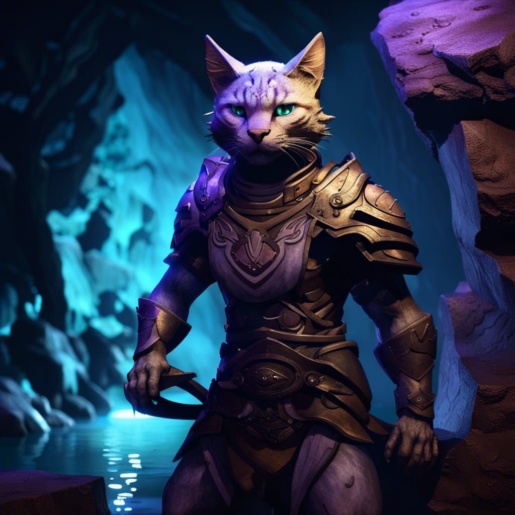 Tabaxi Statue in Bioluminescent Cave
