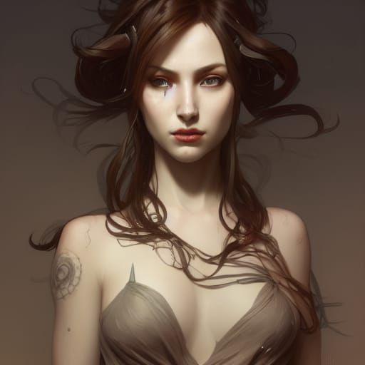 Detailed Portrait of Lilith in Art Nouveau Style