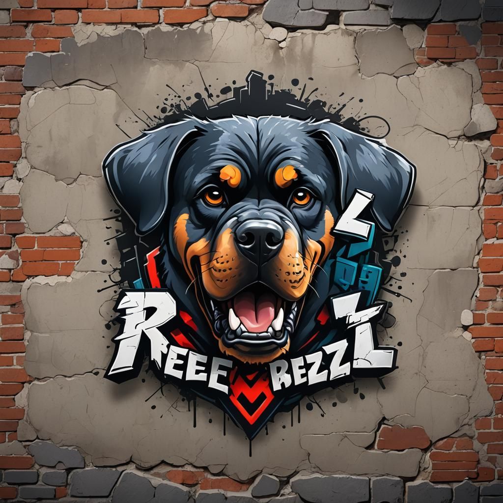 Graffiti Rottweiler Rock Band Logo in 3D Cinematic Style