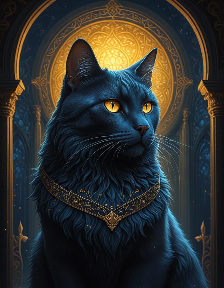 Ethereal Cat Portrait in Art Nouveau Style with Gothic Accen...