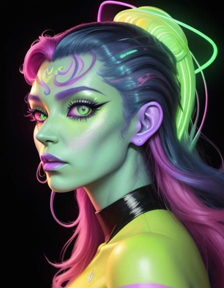 Neon Noir Starfleet Officer Portrait in Cyberpunk Style