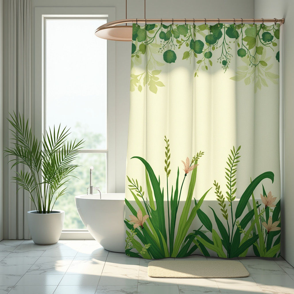 Modern Bathroom with Botanical Shower Curtain
