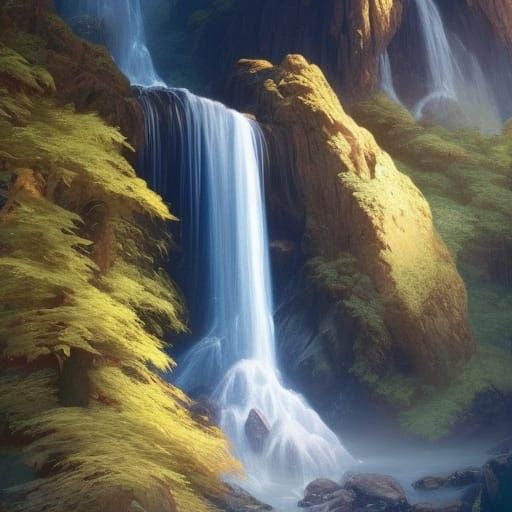 Mountain Waterfall Digital Painting in Unreal Engine 5