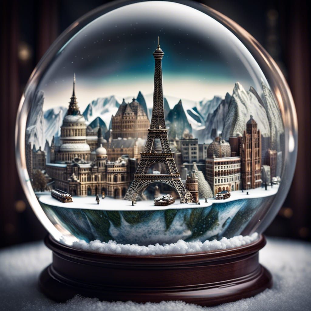 Hyperrealistic Snowglobe World of Famous Landmarks