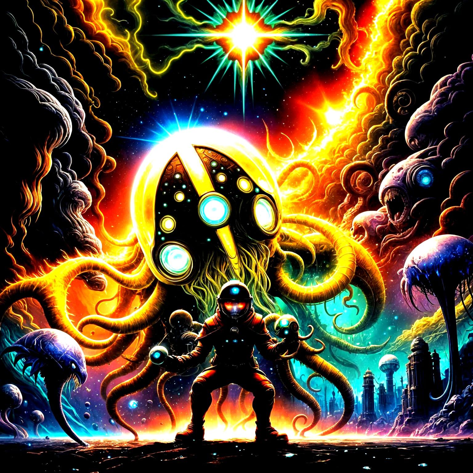 Expressionism, bioluminescent city, alien architecture