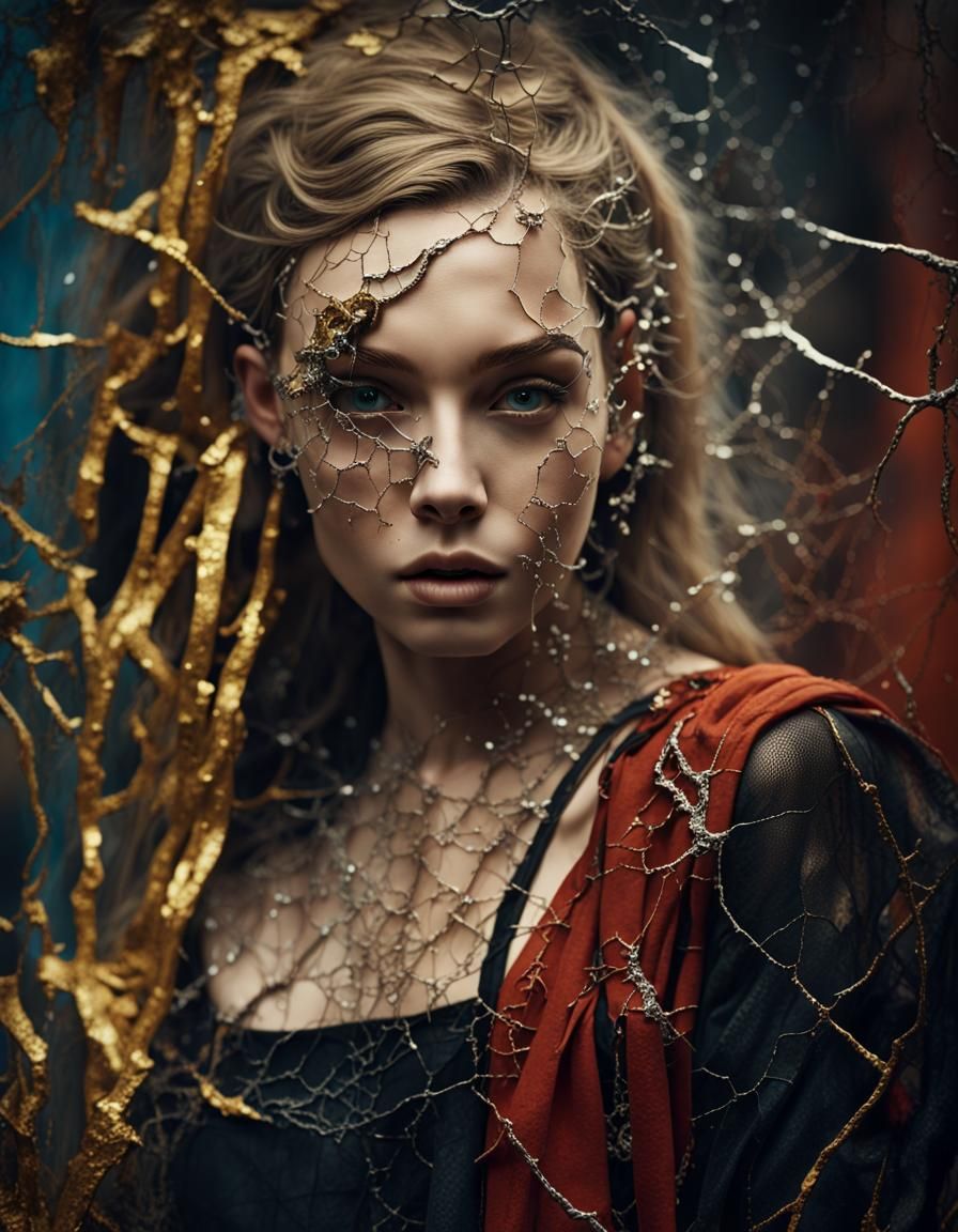 Silver and Gold Woman Portrait in Mixed Media Photography