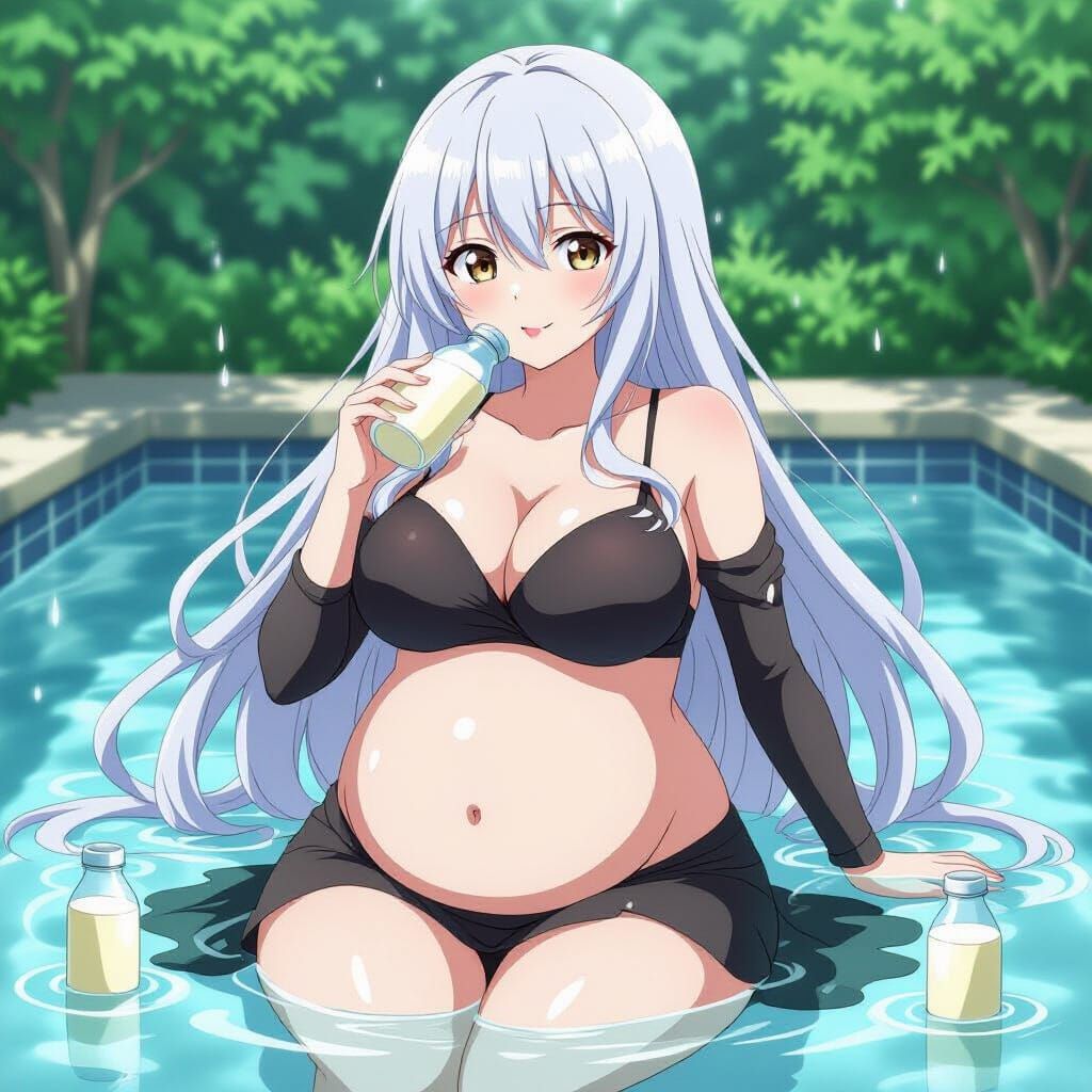 Anime Woman Drinking Milk, Digital Art