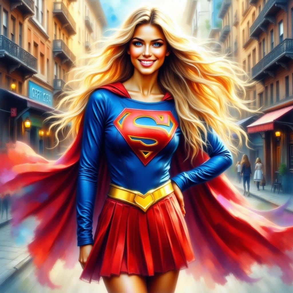 Supergirl in Watercolor Acrylic Style