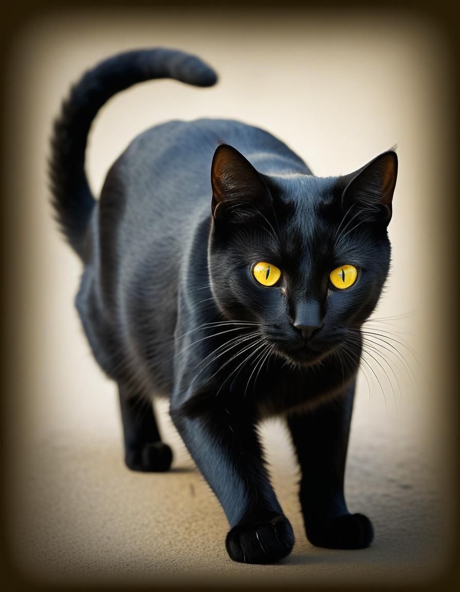 Elegant Black Cat with Yellow Eyes Portrait