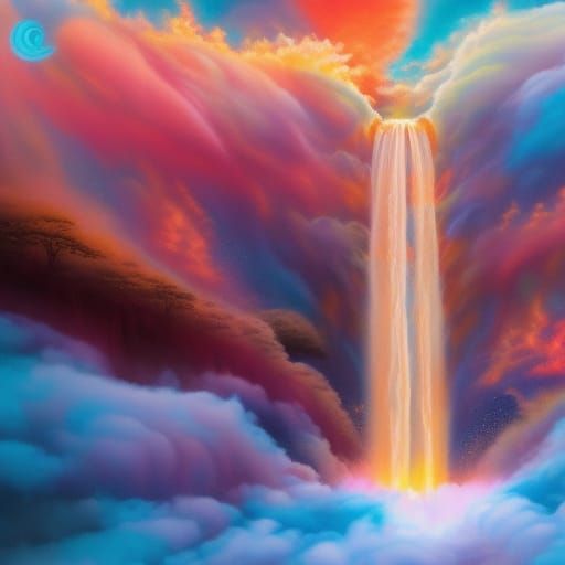 Ethereal Waterfall Sunset in Dreamcore Style