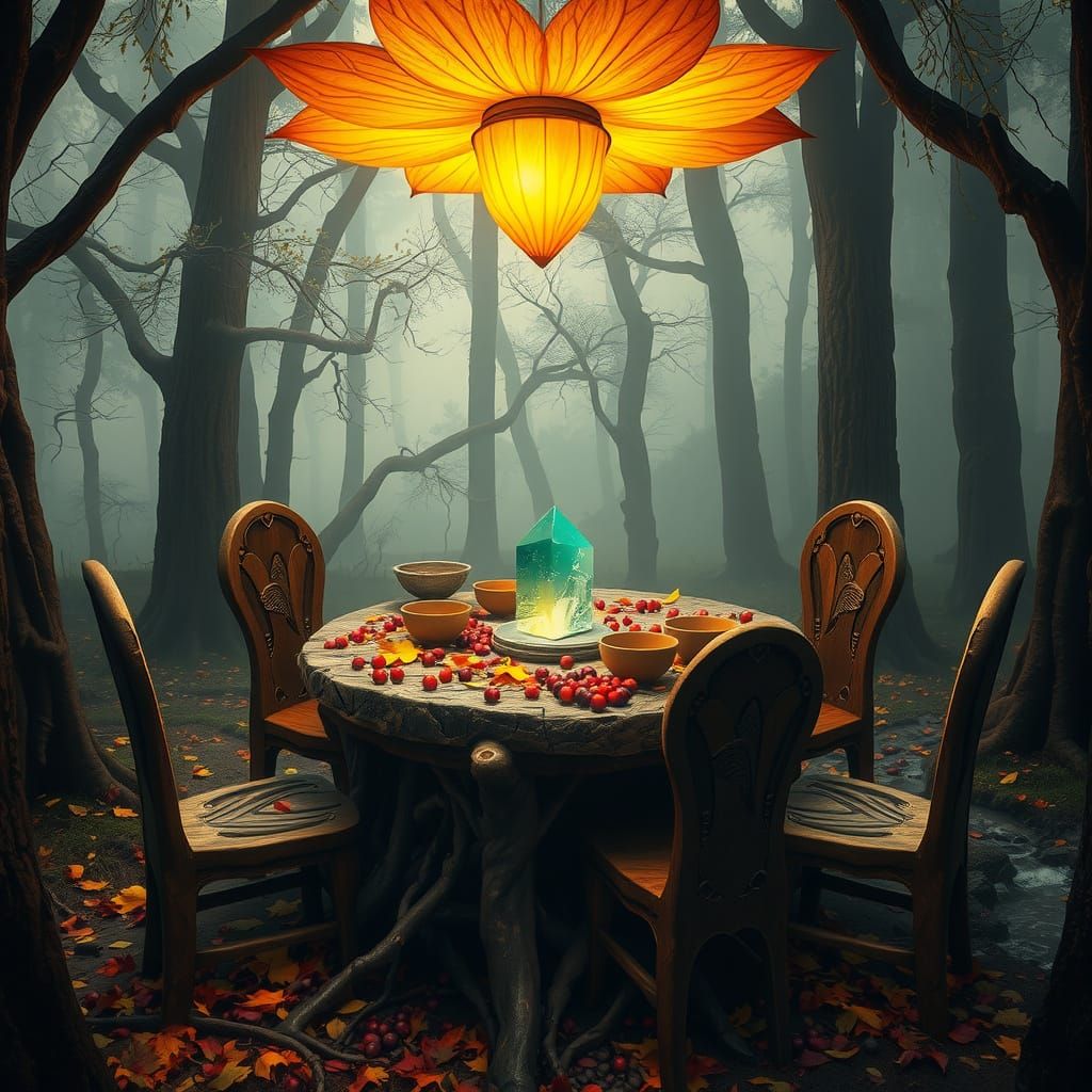 Enchanted Forest Clearing with Glowing Flower