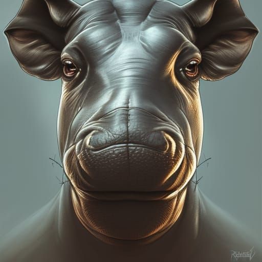 Hyperdetailed Black Hippo Portrait in Volumetric Lighting