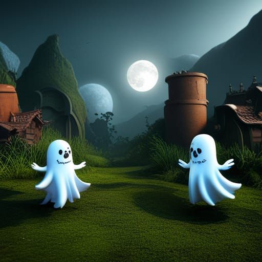 Cute Ghosts in Detailed Matte Painting