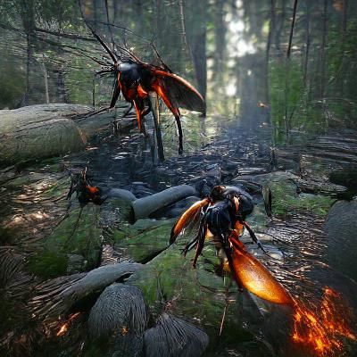 Detailed Wasps Swarm Close-Up