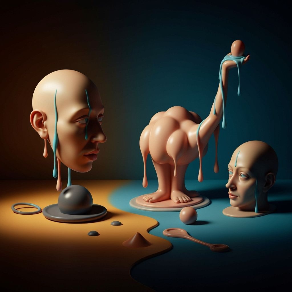 Surrealist Landscape with Melting Forms in Dreamlike Style