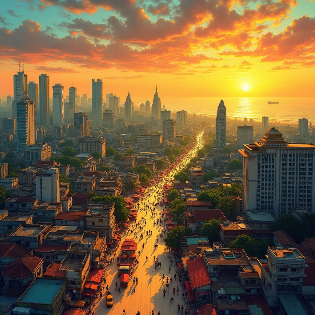 Chennai Metropolis in Vibrant Tropical Sunset
