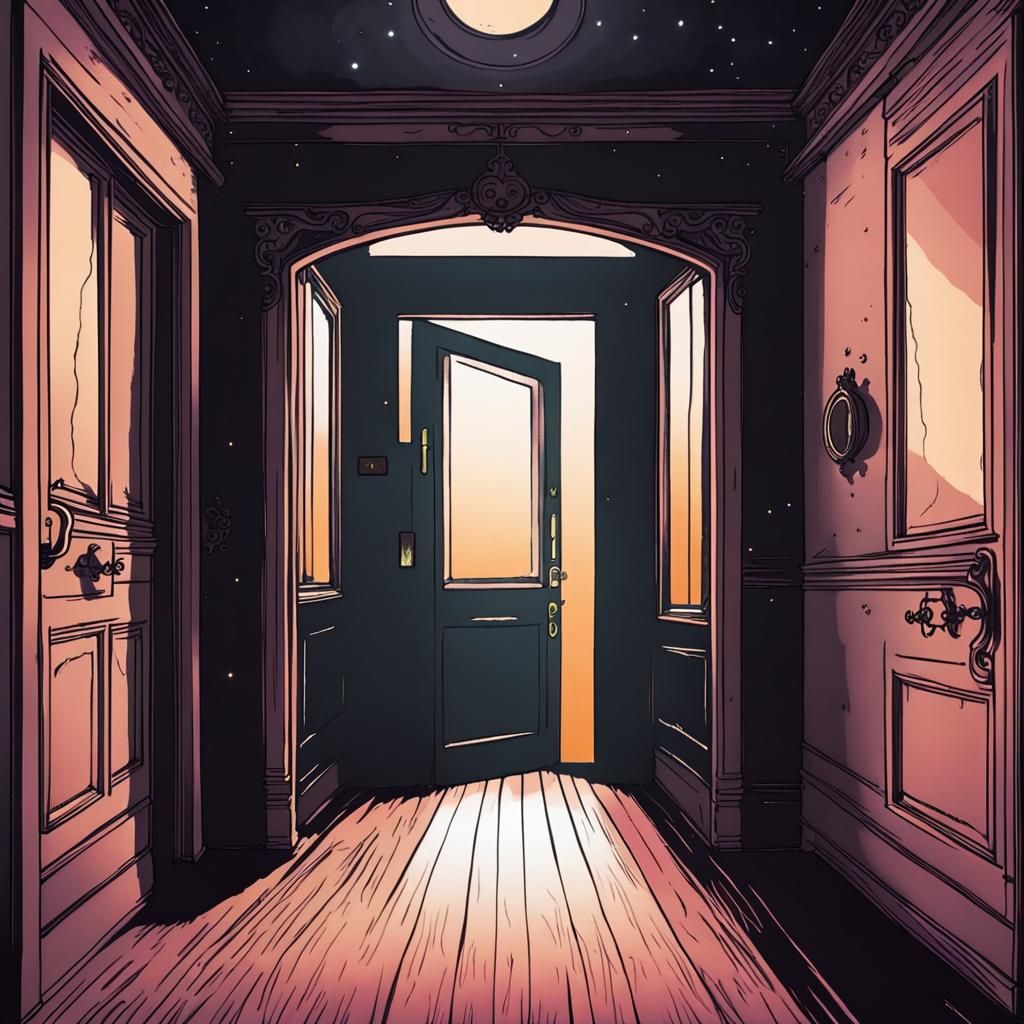 Victorian Hallway to Eerie Cosmos Beyond