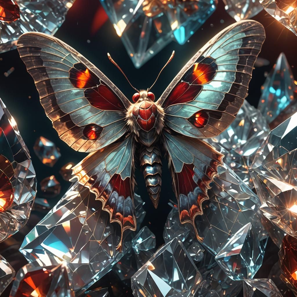 Moth on Crystal: Hyper-Realistic Digital Concept Art