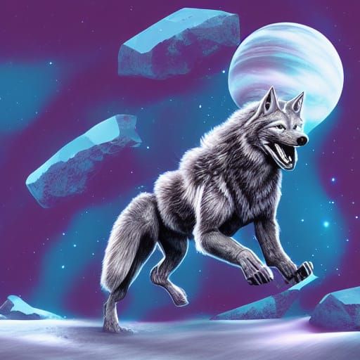 Astral Wolf Attacks on Snowy Alien World