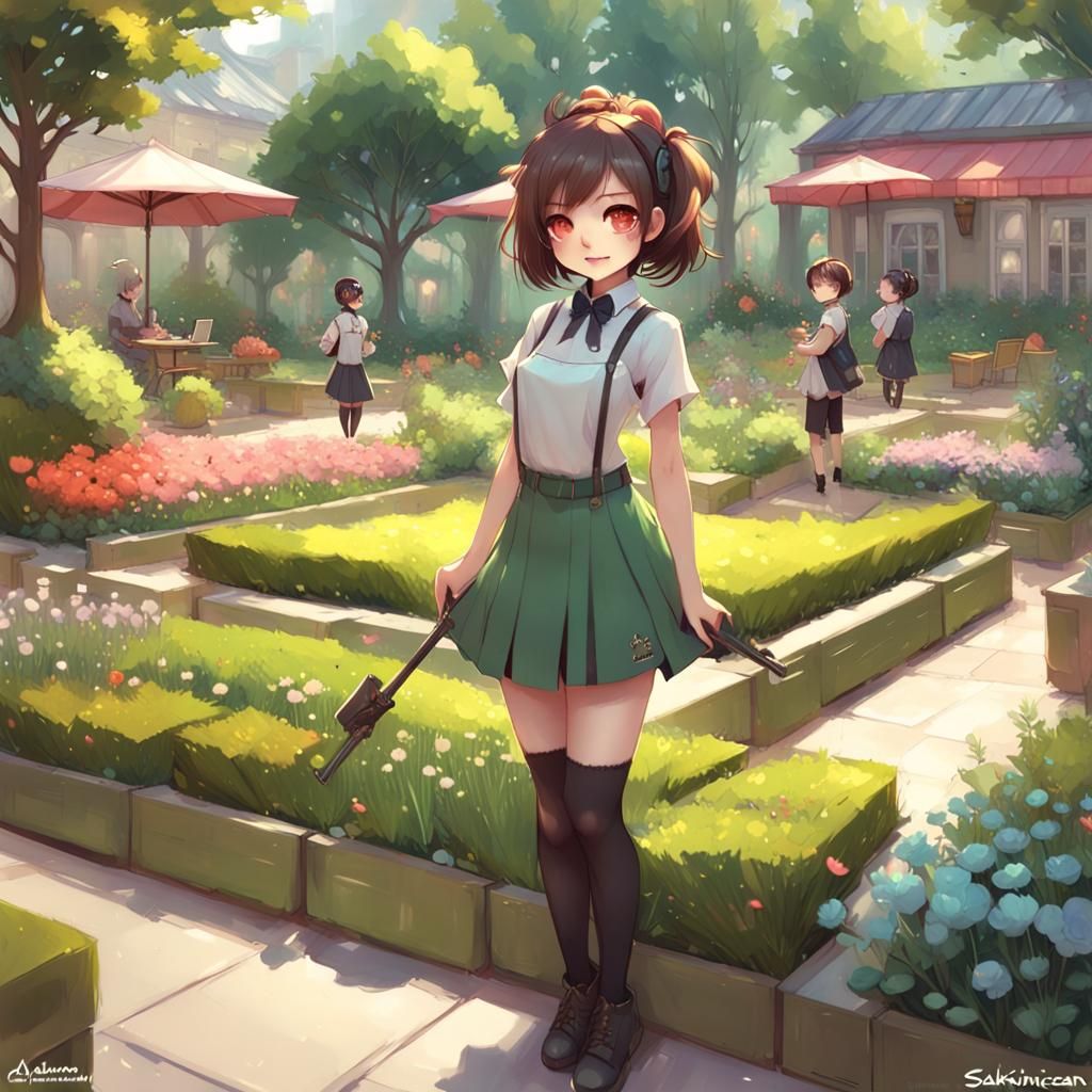 Fantasy Garden Square: Digital Art Illustration