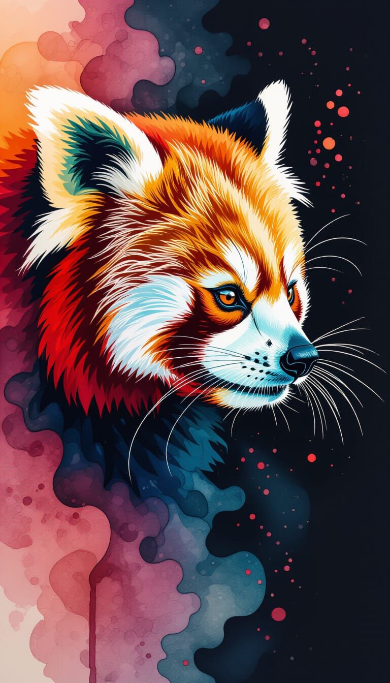 Red Panda Close-Up in Vibrant Alcohol Ink Art