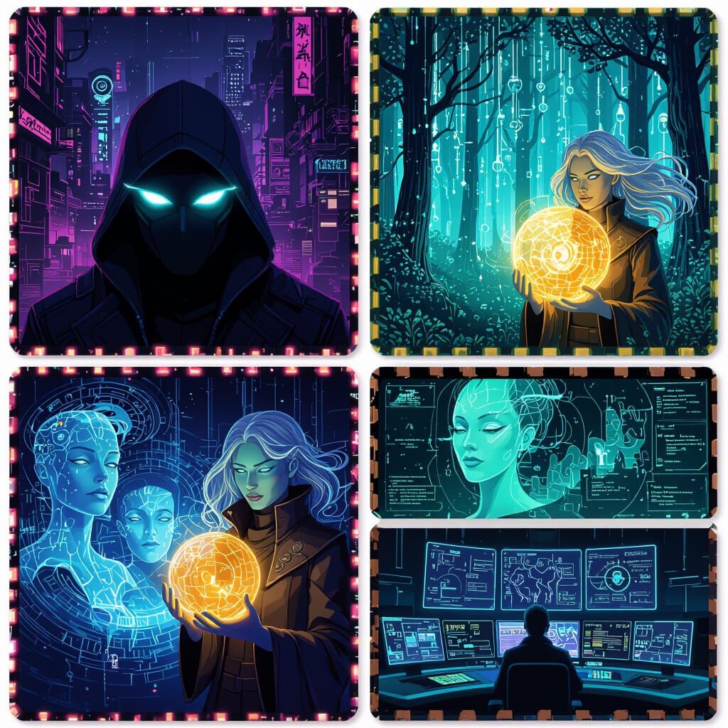 Cyberpunk Storyboard Collage with Futuristic Scenes