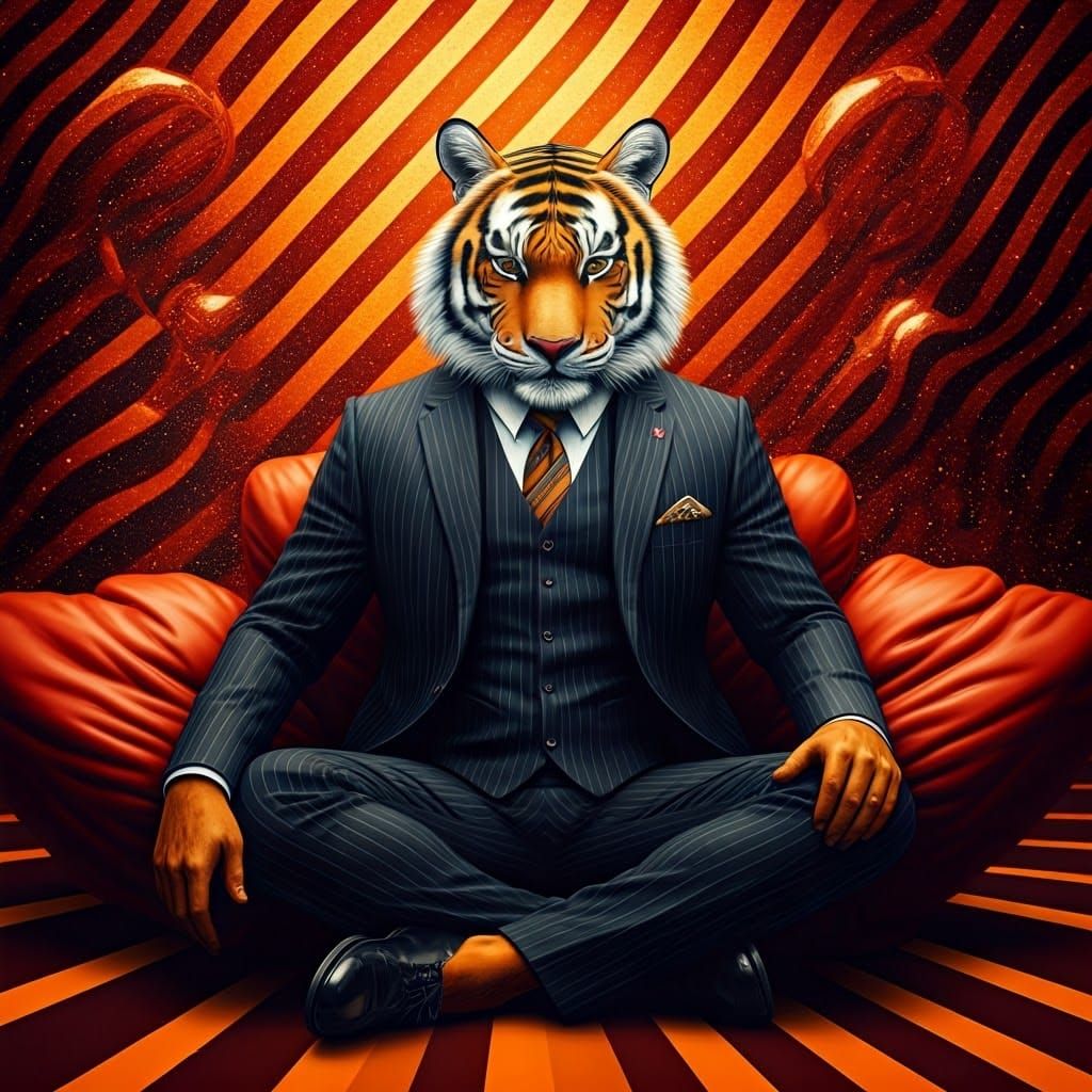 Vibrant Tiger Figure in Bold Pop Art Style