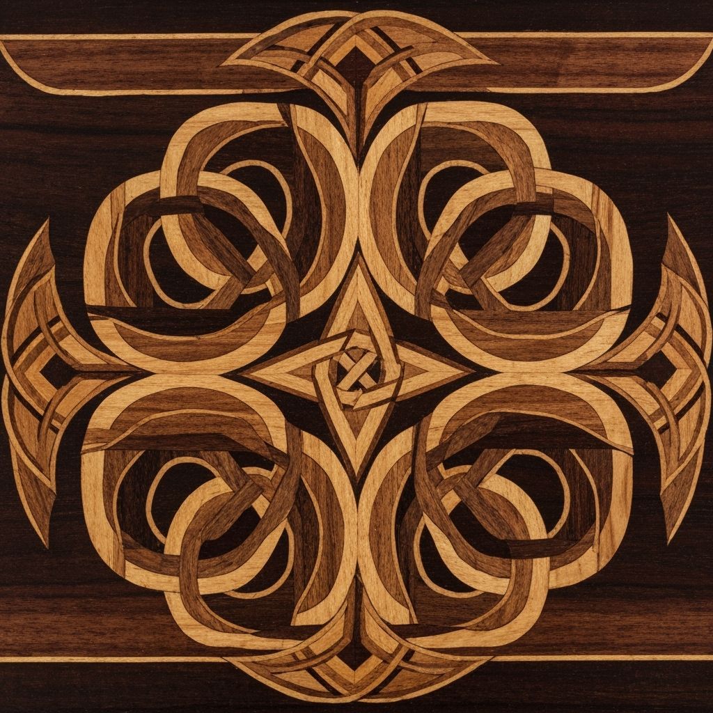Intricate Celtic Knot Marquetry Woodworking Art
