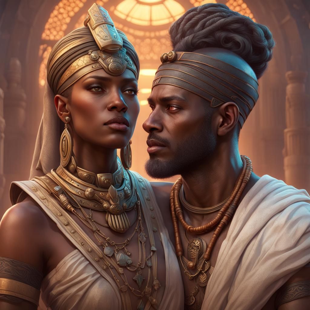 Anck-su-namun and Imhotep Portrait in Art Nouveau Style