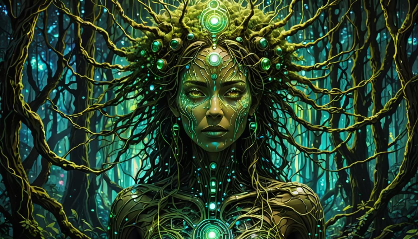 Gaia: Quantum Computer Goddess in Techno-Organic Forest