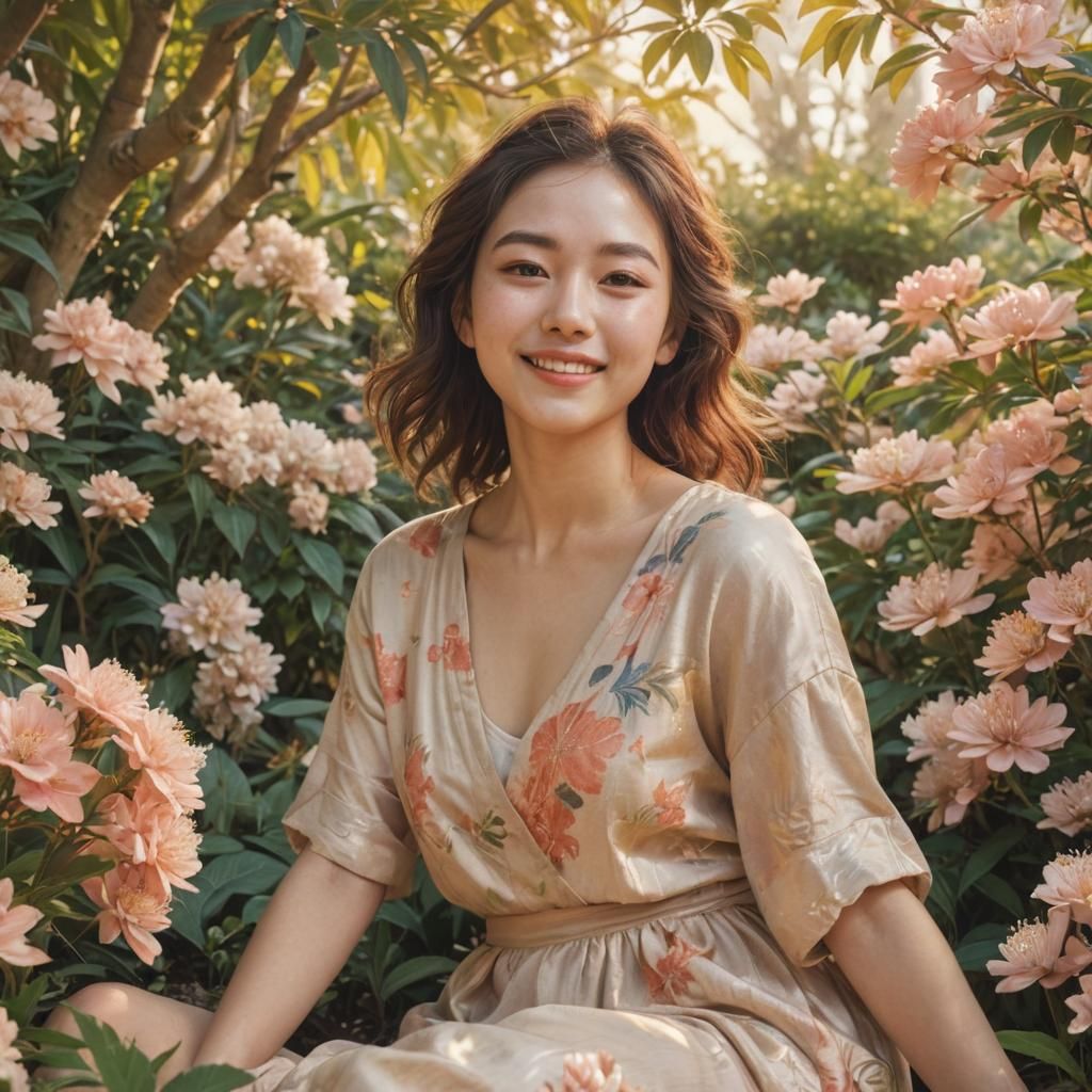 Woman in Lush Garden Illustration