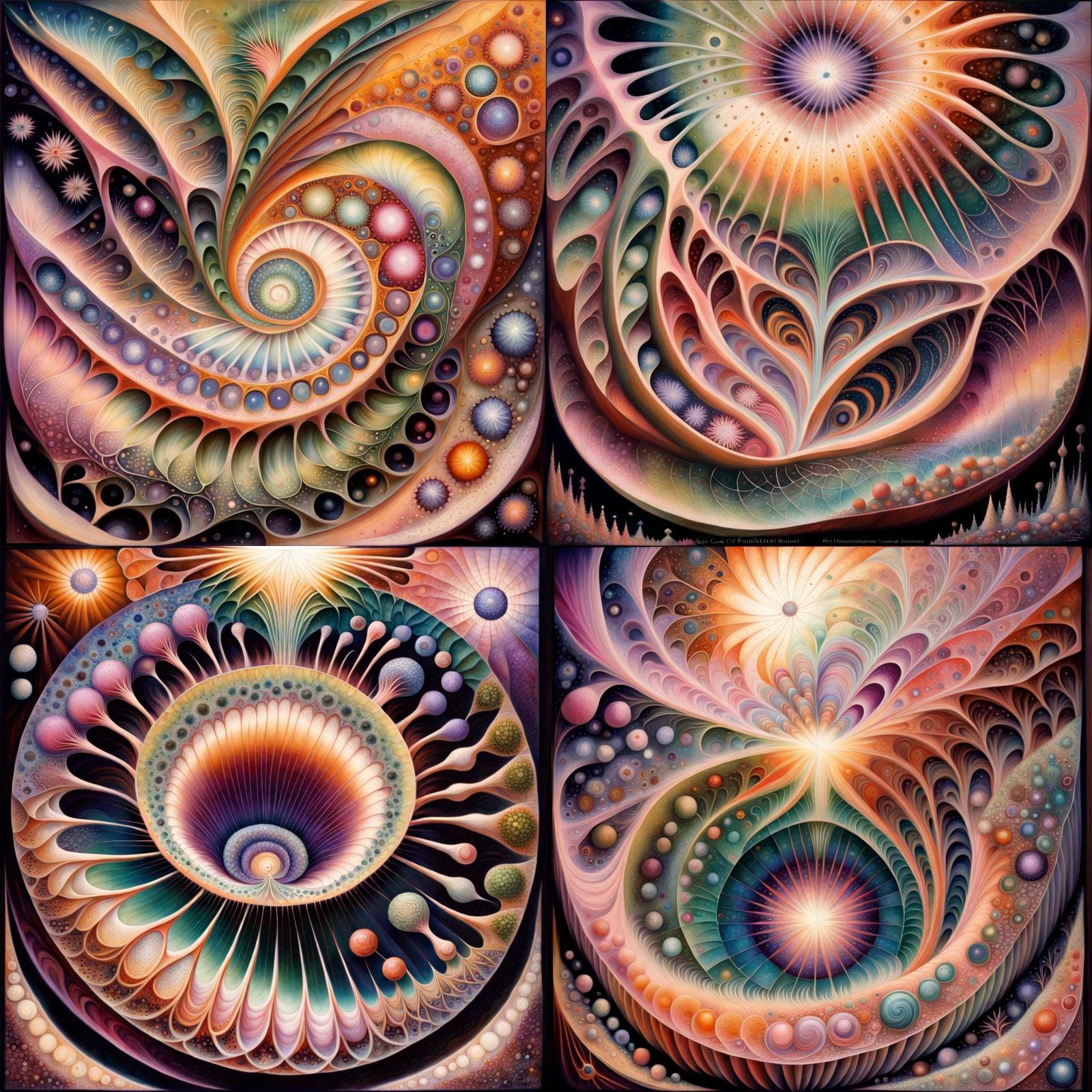 Detailed Diatom with Cosmic Spirals and Fractal Flowers