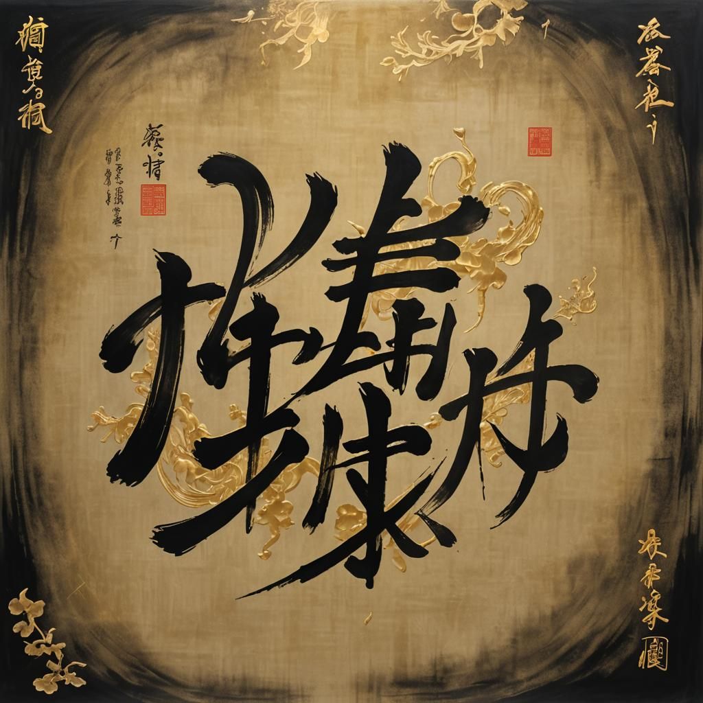 Golden Chinese Calligraphy with 3D Depth