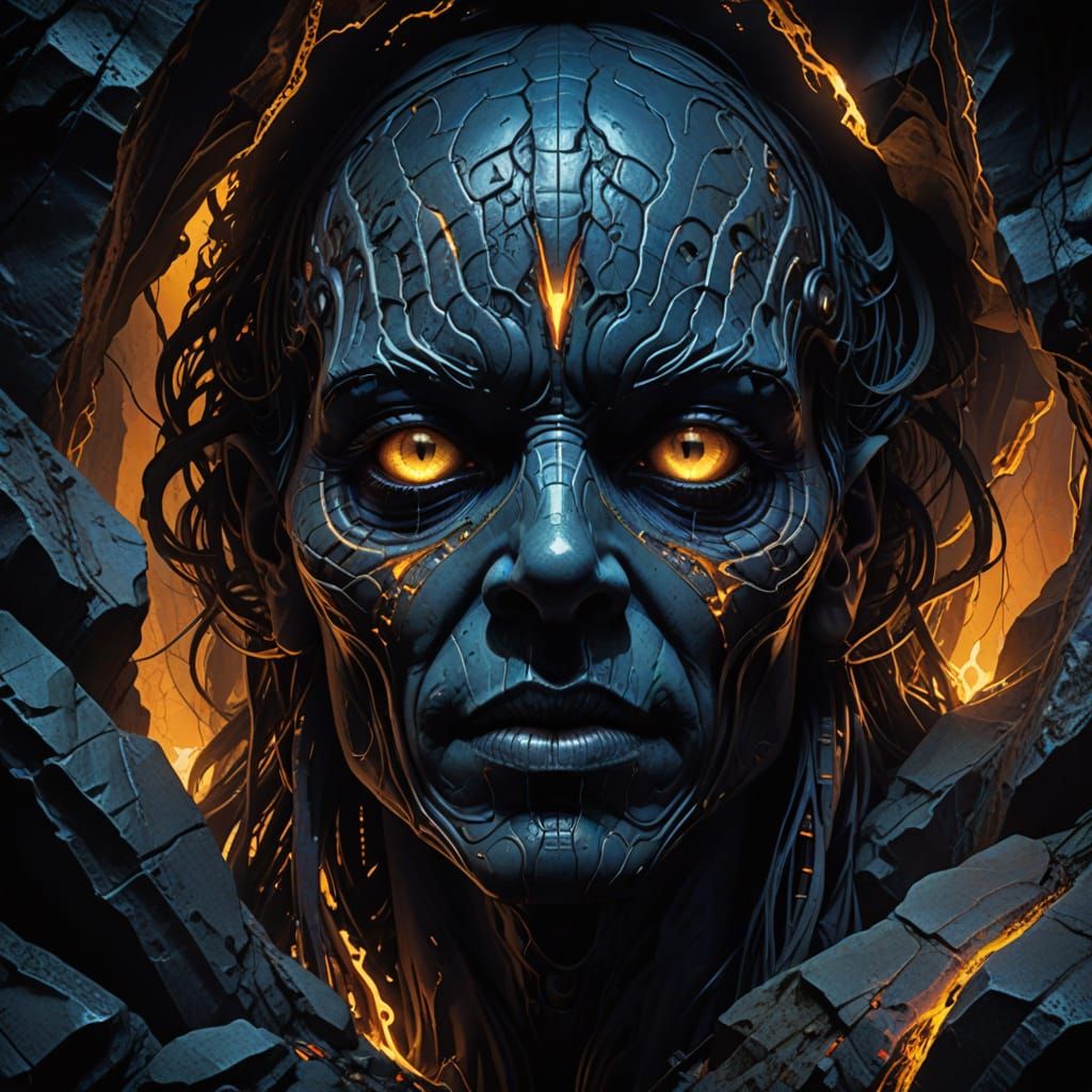 Gothic Fantasy Rock Carving in Intricate, High-Contrast Deta...