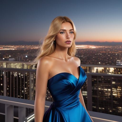 Blonde Woman in Red Gown: Glamour Portrait