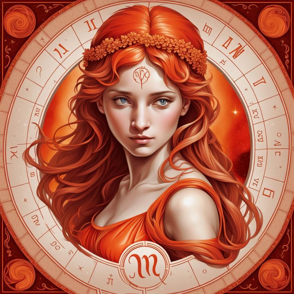 Virgo Astrological Sign in Red-Orange Hues